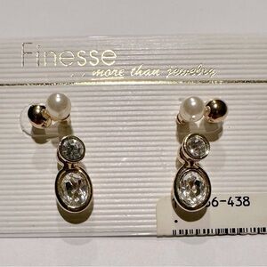 Vintage Finesse 3 Set Gold Tone, Crystal Drop & Faux Pearl Earrings - NOS